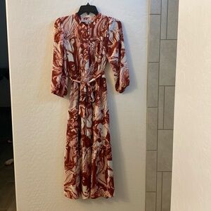 Collective Concepts red and white patterned midi ruffle hem dress